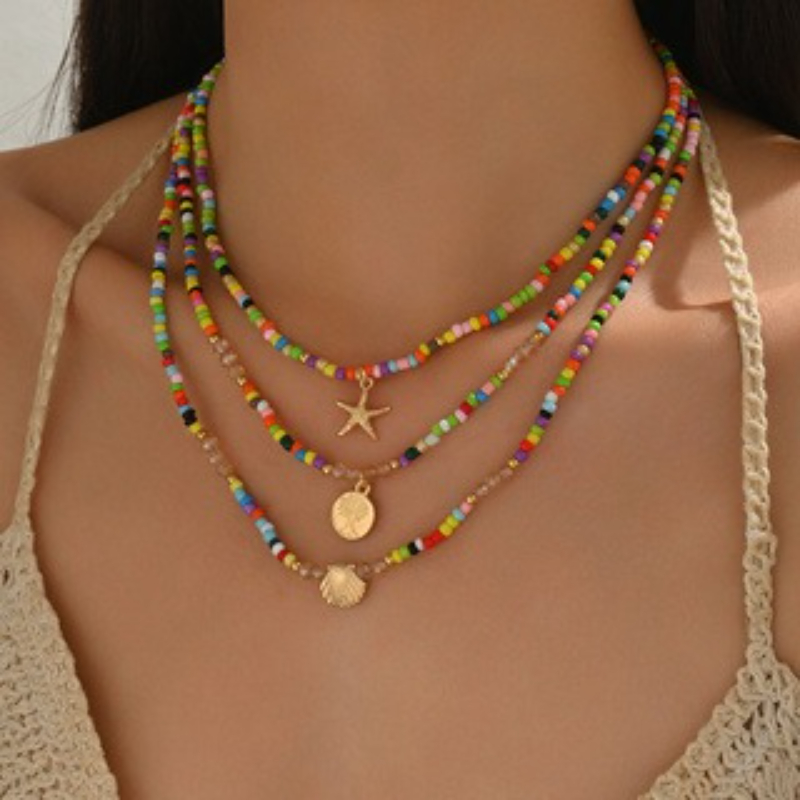 Ethnic Fashion Trend - Collana a strati di conchiglie finte