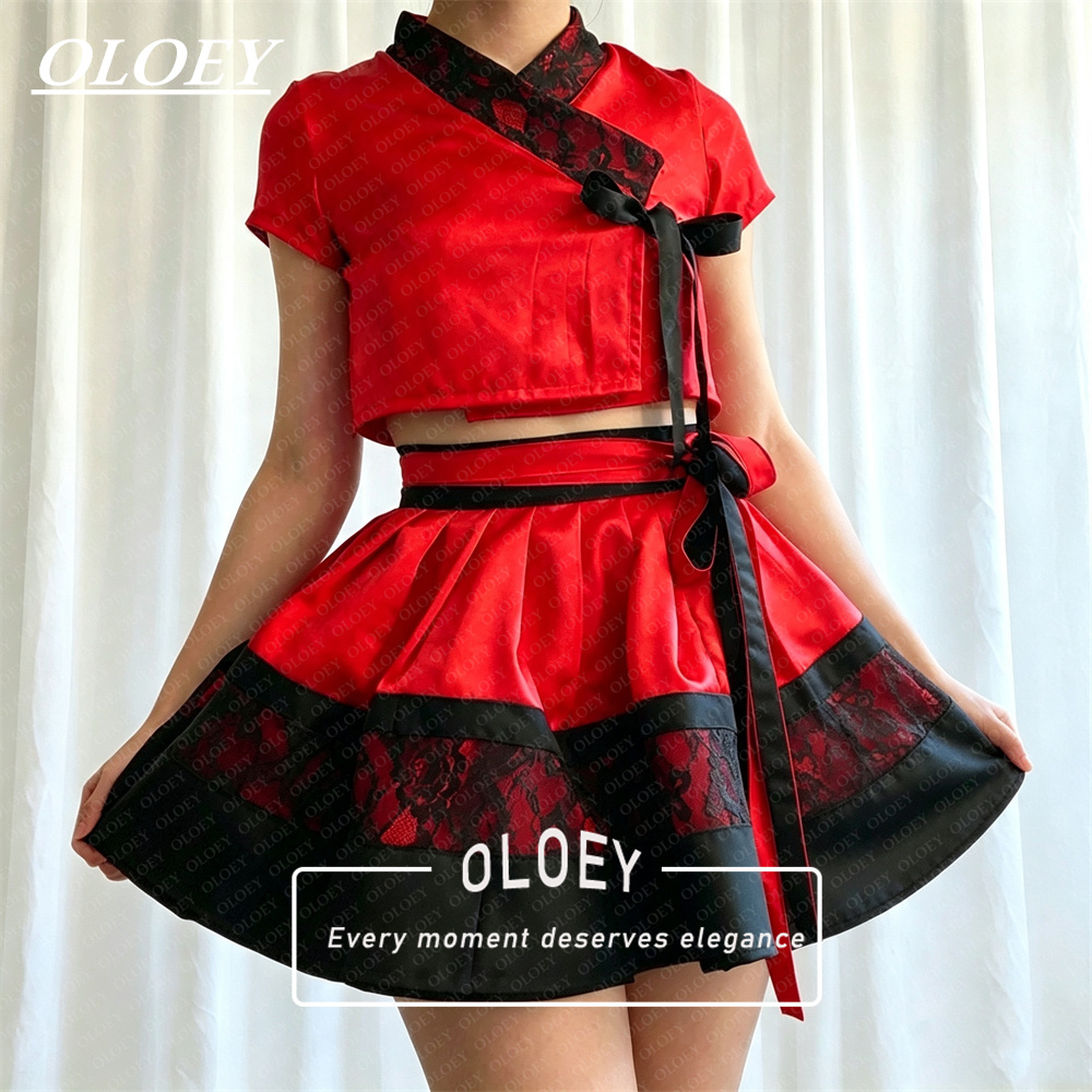 Hanbok Modern Set - OLOEY Set Hanbok Moderno Nero Rosso